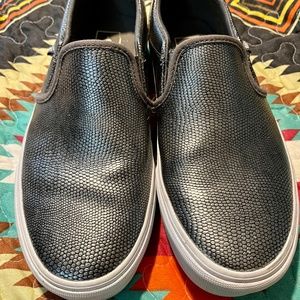 Silver Leather Slip On Vans Size 8